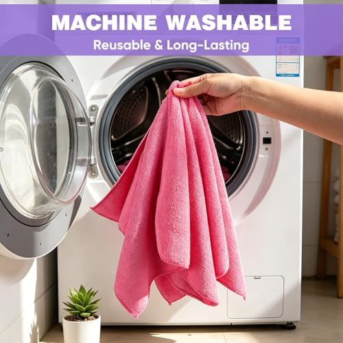 TEAWOO 10 PCS Pink Microfiber Cleaning Cloths, Assorted Cleaning Rags - Image 6