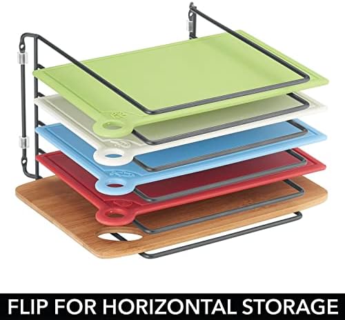 mDesign X-Large Steel Storage Tray Organizer Rack for Kitchen Cabinet, Divided Holder - 5 Slots for Skillets, Frying Pan, Pot Lids, Cutting Board, Baking Sheets, Concerto Collection, 2 Pack, Dark Gray - Image 6