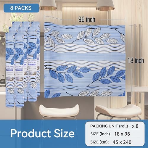 FIFTY FEET Blue Leaves Shelf Liner for Kitchen Cabinets, 18 x 96 Inch x 8 Roll Non Adhesive Non Slip Drawer Liner, Washable Cabinet Liner for Shelves & Drawers - Image 5