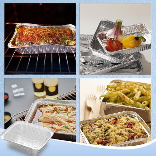 iHomeSet 200 Pack 1 lb Aluminum Foil Pan 16 oz with Clear Plastic Lids | Take Out Food Containers for Catering, Baking, Roasting Food - Image 6