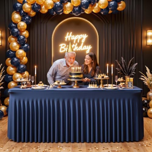 Besutolife Navy Blue Spandex Tablecloth for 6ft Rectangle Tables 1 Pack - Wrinkle-Resistant, Stretchable, Machine Washable - Perfect for Weddings Banquets Birthday Parties Events - Image 5
