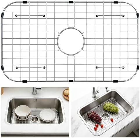 GUUKIN Sink Protectors for Kitchen Sink Bottom, 26" x 14"Stainless Steel Sink Protector with Center Drain Hole, Sink Rack with Extra Replacement White Rubber Feet by GUUKIN