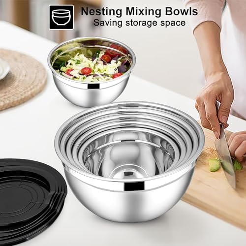 E-far Stainless Steel Mixing Bowls, 7PCS Mixing Bowls with Airtight Lids - Image 4