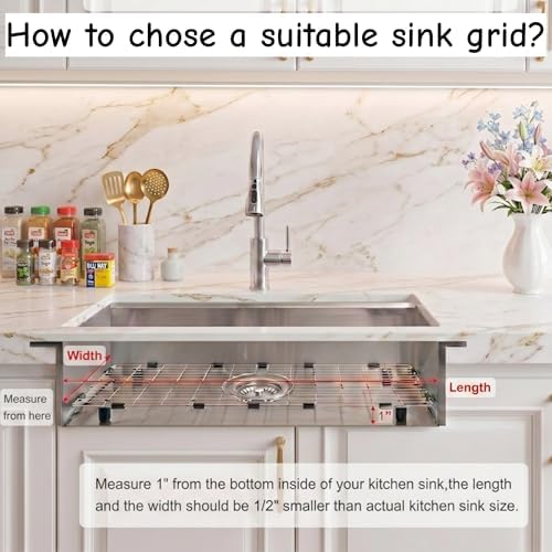 Kitchen Sink Grid,24 3/16" X 12 11/16" Sink Protectors for Kitchen Sink,Stainless Steel Sink Grate with Center Drain - Image 5