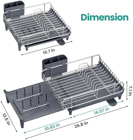 TOOLF Expandable Dish Drying Rack for Kitchen Counter, 16.7"-26.8", Gray - Image 7