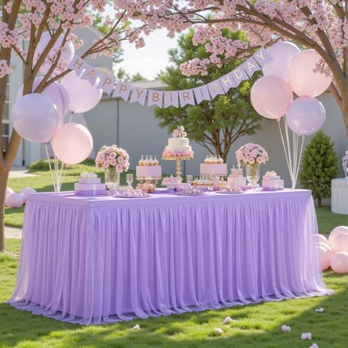 HB HBB MAGIC Purple Table Cloths 8 Foot Rectangle Tulle Table Skirt Rectangle Tables 8ft Fitted Spandex Table Covers Stretch Elastic Banquet Wedding Baby Shower Birthday Party Table Cloths by HBBMAGIC