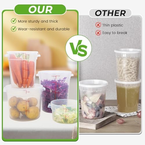 BIEAMA 4 Pack 22 Qt Round Food Storage Containers with Lids, Translucent PP | Include lids, labels, measuring cups and containers with capacity markings for food prep, pantry storage and dough proofing. - Image 3