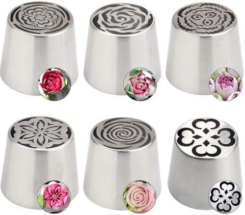 6Pack Extra Large Flower Russian Piping Tips Set, Stainless Steel Rose Tulip Icing Tips For Cake Decorating, Floral Piping Tips Flower Bouquet For Cookies Desserts Baking Tool(XXL,6E) by Baipesiy