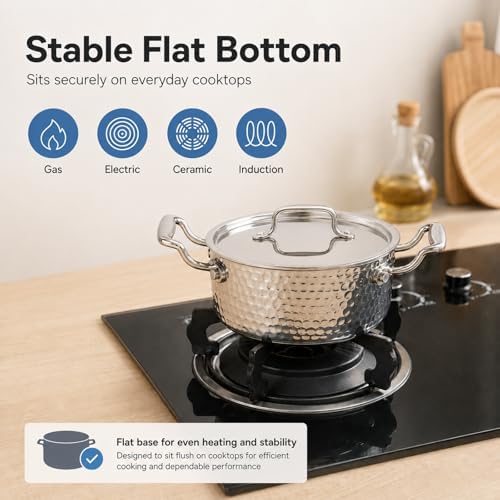 Tri-Ply Stainless Steel Stock Pot,1.8 Quart Sauce Pan with Lid, Induction Pasta Pot for Soup, Gravies & Oatmeal, Fast Even Heating, 18/8 Interior, Oven & Dishwasher Safe, Double Loop Handles - Image 6