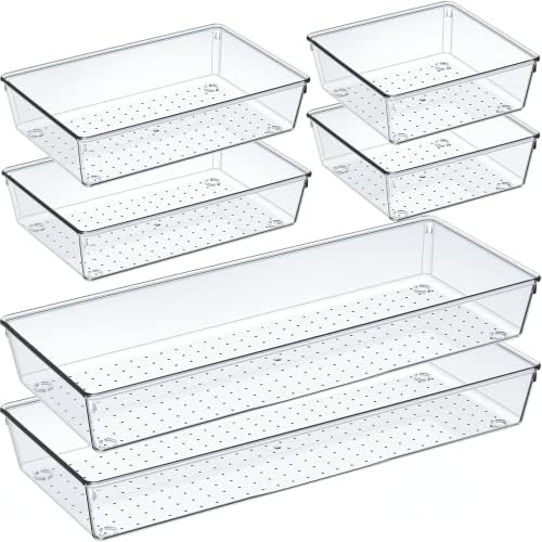 Criusia 6 Pcs Large Size Clear Drawer Organizer Set, Acrylic Non Slip Non Cracking Kitchen Drawer Storage Tray Divider, Multifunctional Storage for Cosmetics, Bathroom, Tools, Kitchen and Office by Criusia