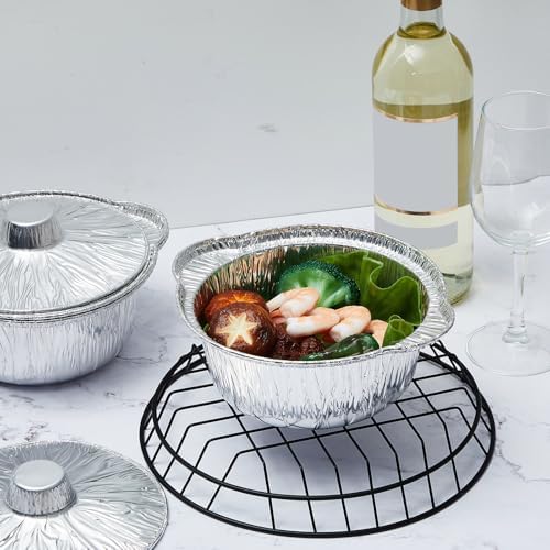 Ziliny 12 Pcs Disposable Aluminum Pot with Lid Round Foil Pans Disposable Cookware Food Container for Vacation Trips Camping Baking Heating Cooking (33.8 oz) - Image 6