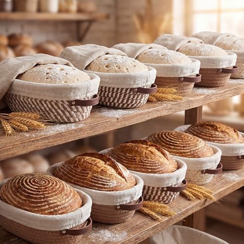 Gisafai 12 Set Banneton Bread Proofing Baskets Bulk 10 Inch Oval Cotton Rope Artisan Sourdough Bread Banneton Dough Proofing Bowls with Cloth Liners and Covers for Homemade Baking Bakery - Image 6