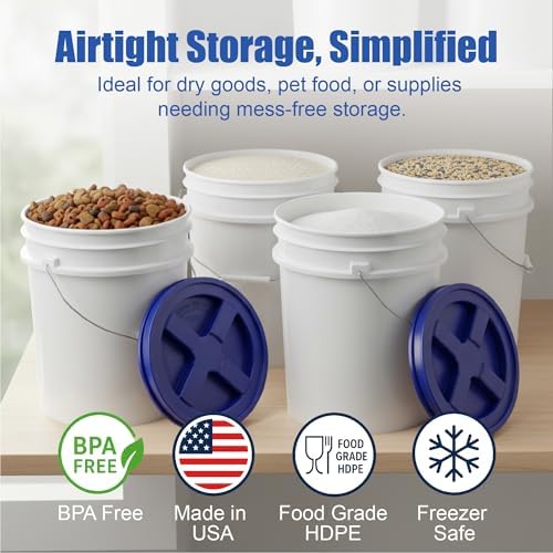 ePackageSupply 5 Gallon Bucket - Food Grade w/Lid BPA-Free, White/Blue, 3 | Airtight Gamma Seal Screw-On Lid, Heavy-Duty 90 Mil HDPE Plastic, Food Safe and Durable Container, Bulk Storage, Made in USA - Image 2