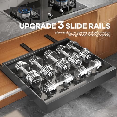 Seinloes 4 Pack Expandable (15.1"-26.3") Pull Out Cabinet Organizer 21" Deep With Raising Pad for Framed Cabinets,Upgrade 3 Slide Rails Slide Out Drawers,No Drill Roll Out Shelves Adhesive,Black - Image 5