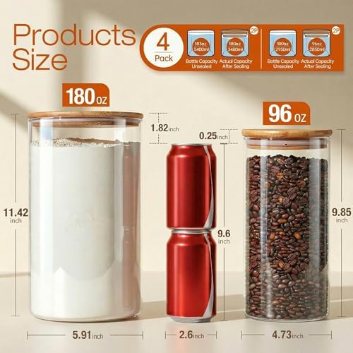 Large Glass Storage Containers with Bamboo Lids for Flour & Sugar, 4 Pack - Image 3
