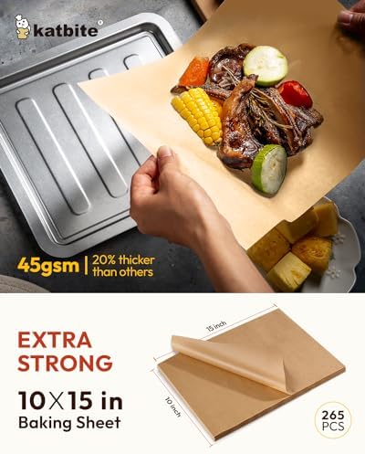 Katbite Parchment Paper Baking Sheets, 265 Pcs, 10x15 Inch, Heavy Duty | Unbleached precut oil proof paper, ideal for steaming, cooking, baking bread and cakes, and wrapping food - Image 2