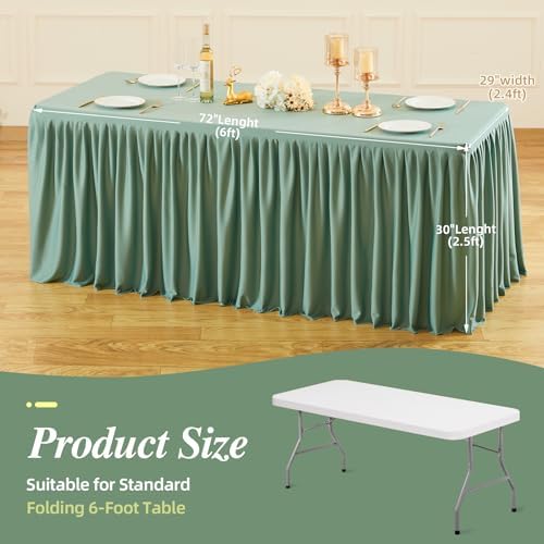 PARTISKY 1 Pack Sage Green Tablecloths for Rectangle Tables 6ft, Wrinkle Resistant Spandex Table Cover Fitted Stretch Table Cloth with Pleated Ruffle Skirts for Party Banquet Dining Birthday Wedding - Image 3