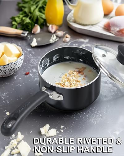 Cook N Home Basic 1 Quart Nonstick Saucepan with Glass Lid, Small Non Stick Aluminum Sauce Pan, Multi-Purpose Milk Chocolate Cooking Pot with Stay-Cool Handle, Black - Image 5
