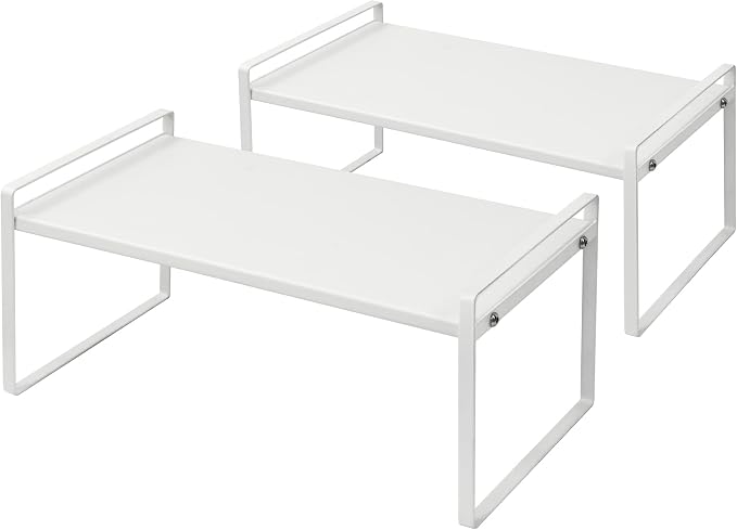 Nxconsu Stackable Cabinet Shelf Organizer 2 Pack, Standard White | Heavy-Duty 3mm Steel Stackable 2-Tier Shelf, Holds 50 lb, for Kitchen Cabinet Pantry Cupboard Counter Bathroom Under Sink by Nxconsu