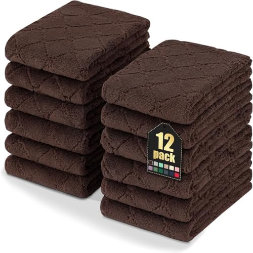 Homaxy 12 Pack Super Soft Absorbent Dish Towels, 10" x 20", Brown by Homaxy