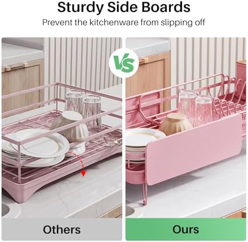 SNTD Large Dish Drying Rack for Kitchen Counter, Expandable, Pink - Image 5