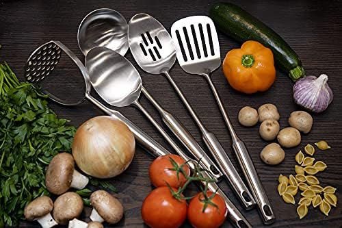 YBM Home Silicone Non-Stick Slotted Cooking Serving Spoons, Heat-Resistant Plastic Kitchen Tools for Mixing, Frying, Serving, Draining, Turning, with Stainless Steel Handle, Grey, Pack of 3 - Image 5