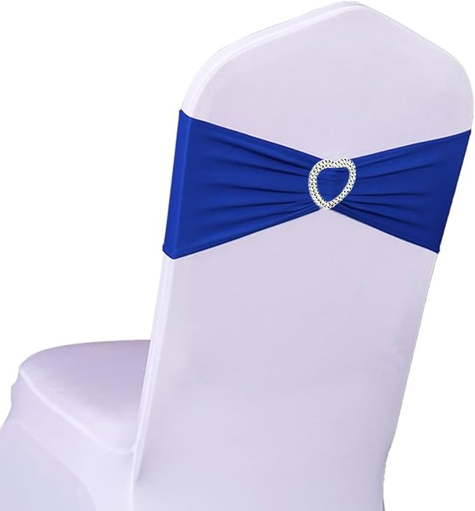Royal Blue Chair Sashes 25 Pack Spandex Blue Sashes for Chairs Covers Universal Stretch Chair Sashes Band with Heart Buckle Slider for Wedding Banquet Party Decorations by Unknown