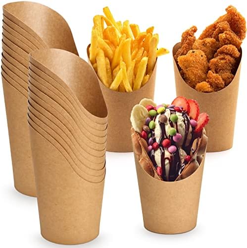400 Pcs Disposable Charcuterie Cups Bulk 14 oz Kraft Paper French Fries Holder Popcorn Sandwich Waffle Baking Party Snack Boxes Take out Cups for Wedding Birthday Baby Shower Events(Brown) by Teling