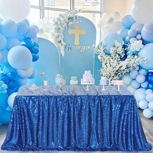 Royal Blue Sequin Tablecloth Party Sparkly Tablecloth 90x156 Inch Overlay by QueenDream