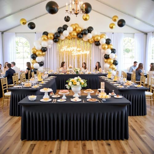 leegleri 8 Pack Black Spandex Table Cloths for 6 Foot Rectangle Tables, Wrinkle Free Stretch Fitted Tablecloths 6ft, Black Banquet Tablecloth with Skirt for Parties Weddings Birthday - Image 5