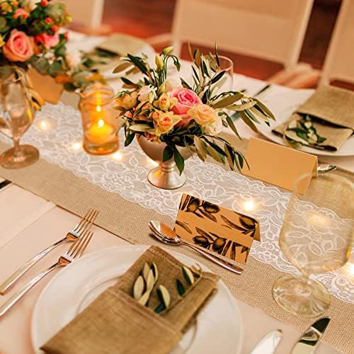 Xinnun 12 Pcs Burlap Table Runner with Lights 12 x 108 Inches Burlap Lace Table Runner Rustic Wedding Decorations Home Party (Flower) - Image 6