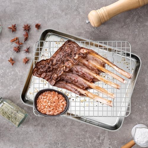 Homikit Quarter Sheet Pan with Wire Rack (2 Baking Sheet+2 Rack), 12" x 10" | Stainless Steel Quarter Baking Tray with Grid Cooling Rack for Toaster Oven Roasting, Metal Bacon Cookie Pan, Dishwasher Safe - Image 6
