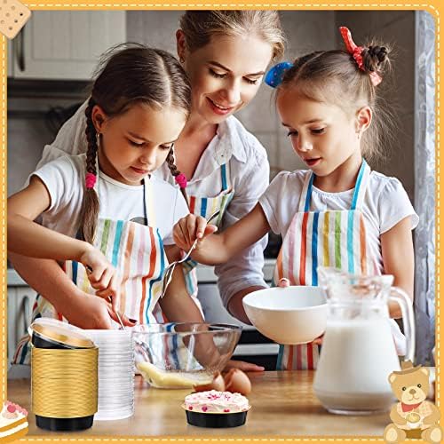 Yinder 200 Pcs 8oz Disposable Mini Pie Pans/tins with Lids Tart Pans, Small Cake Pan Round Containers Aluminum, 4 Inch Mini Cake Pan for Quiche Cheesecake Container Oven Bake Sale(Black and Gold) - Image 3