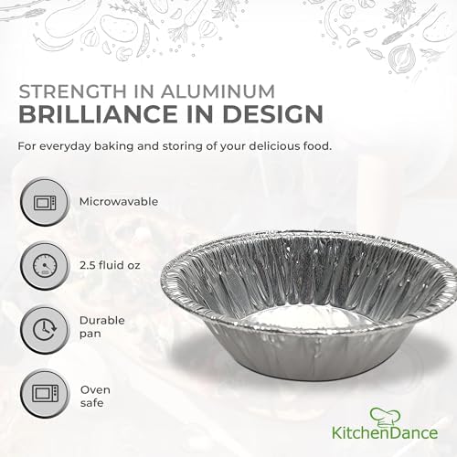 KitchenDance Disposable Aluminum Foil Tart Pan - 3 Inches Round Aluminum Foil Individual Pie Pans for Pies and Tarts - Baking Pans Perfect for Baking, Cooking, and Preparing Food - 301, 100 Count - Image 3