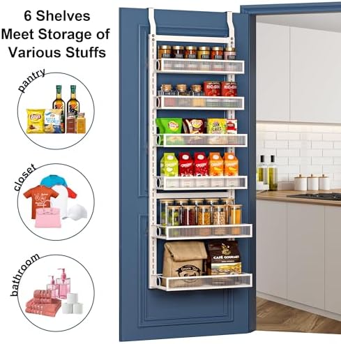 Over the Door Pantry Organizer 6 Tiers Hanging or Wall Mounted Spice Rack with Adjustable Basket,Heavy Duty Metal Seasoning Organizer Shelf for Kitchen Pantry and Bathroom - Image 7