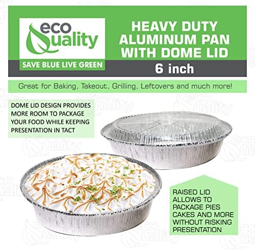 EcoQuality 6" Round Aluminum Foil Pans with Clear Lids - Disposable Containers with Foldable Walls for Pie Baking, Cooking, Serving, Reheating, and Storing - Freezer and Oven Safe Tart Pan 100 Pack - Image 5