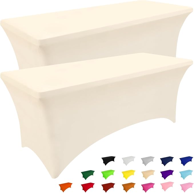 Smiry 2 Pack Spandex Table Cloth 6FT, Elastic Fitted Beige Tablecloth by Smiry