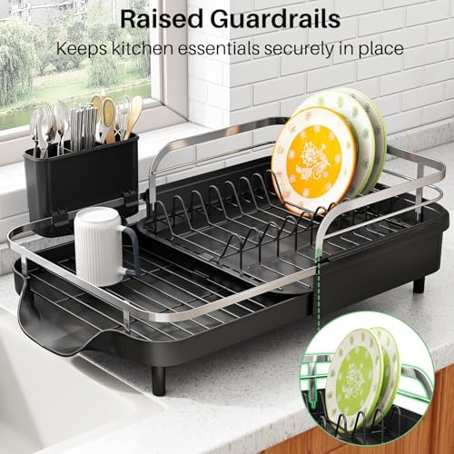 SAYZH Expandable Dish Drying Rack for Small Kitchen Counter, Black - Image 5