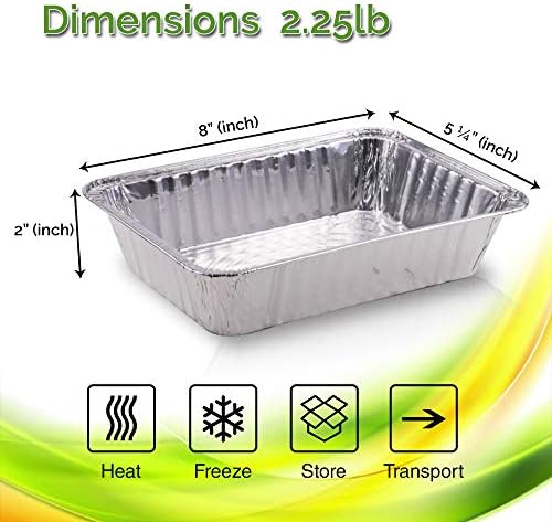 Diplastible Disposable Aluminum Pans with Lids | 100 pack 1-Dinner Portion Pan Oblong Cookware Pans Best Use for Baking, Meal Preparations, Cooking, Roasting, Grilling, Toasting | With Foil Lids - Image 2