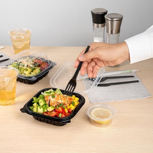 Thermo Tek 16 Ounce Clamshell Containers, 50 Disposable Take Out Boxes - Ventilated Lids, Microwavable, Black Plastic Meal Prep Containers, For Pastas, Salads, Or Sandwiches - Restaurantware - Image 5