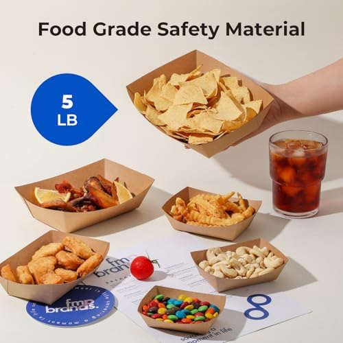 Fit Meal Prep [125 Pack 5 lb Paper Food Trays Heavy Duty Disposable Food Boat, Kraft Brown Nacho Tray for Parties Fairs Picnics Carnivals, Holds Hamburger Snack Fries Grease Resistant - Image 5