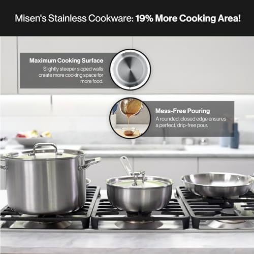 Misen 5-Ply Stainless Steel Cookware Set - Versatile, Dishwasher Safe - 5-Piece Set - 10" Skillet, 3 QT Saute Pan + Lid, 3 QT Saucier + Lid - Image 4