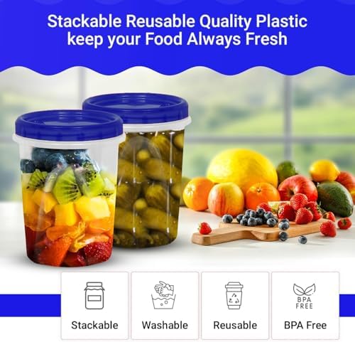 32 oz - 96 Pack Twist Top Food Deli Containers Screw And Seal Lids, Stackable Reusable Quality Plastic Storage Containers with Screw-on Lids - BPA Free BULK - Image 4