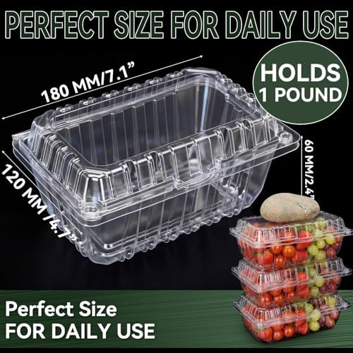 Qinyoung 100 Pack Berry Containers 1 lb Plastic Strawberry Basket with Lids - Image 2