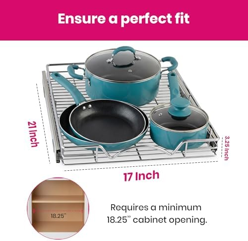 HOLDN’ STORAGE Pull Out Cabinet Organizer, Heavy Duty Caddy w/Lifetime Limited Warranty -17”W x 21”D - Requires At Least 18-1/4” Cabinet Opening, Steel Metal Cabinet Drawers Slide Out, Chrome - Image 3