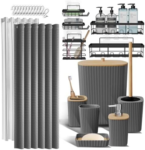 Clara Clark Bathroom Set, Shower Curtain Set and Shower Caddy Hanging by ClaraClark