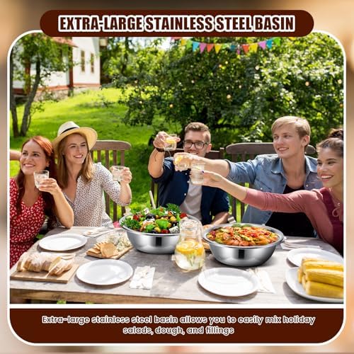 Nuogo 4 Pcs Stainless Steel Mixing Bowls Metal Mixing Bowls Extra Large Basin Salad Basin Deeper Edge Dishwasher Safe Mirror Finish for Home and Commercial, Silver (13 Inch 8 Qt) - Image 4