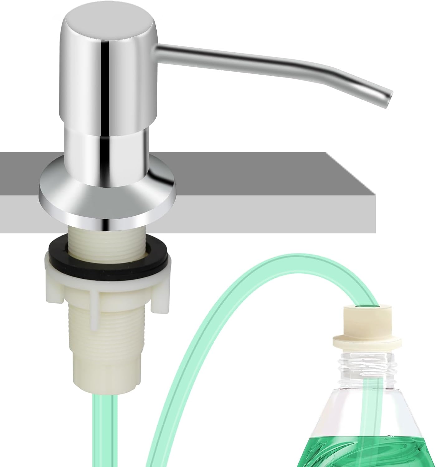 Soap Dispenser for Kitchen Sink, Built in Sink Soap Dispenser, Countertop Soap Dispenser Pump with 47" Extension Tube kit, No Need to Fill Little Bottle Again, Chrome