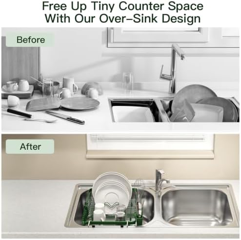 MAJALiS Green Dish Drying Rack Over The Sink with Utensil Holder - Image 2