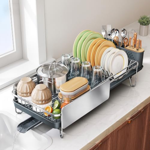 Stainless Steel Dish Drying Rack for Kitchen Counter, Expandable, Silver by SNTD